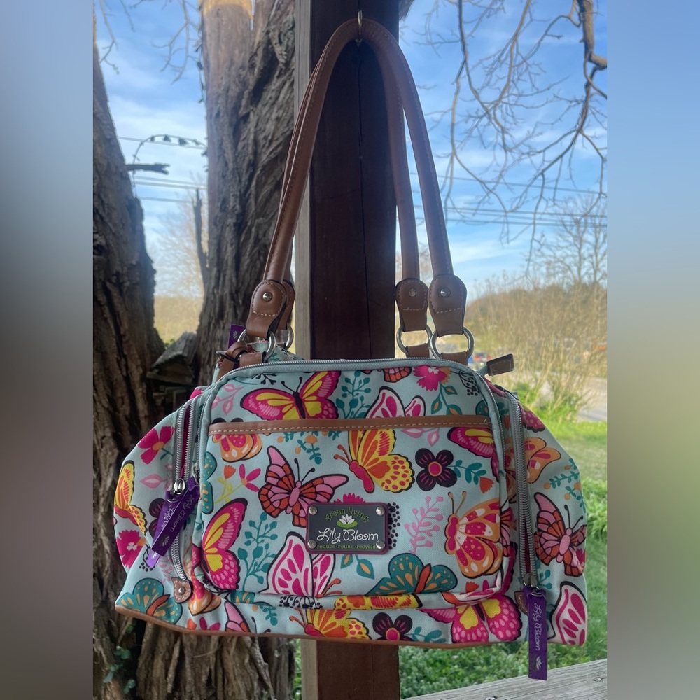 Lily Bloom Multi-Color Butterfly Floral Satchel Shoulder Bag